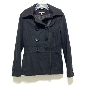 American Rag Black Classic Wool Blend Double Breasted Pea Coat Button Up Small
